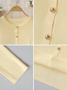 Autumn/Winter Casual Korean Sweet Style Minimalist Round Neck Knit Cardigan, Gentle Elegant All-Match Wear/Outerwear Yellow Fall - Yellow - View 11
