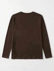 Leopard Print Patchwork Floral Pattern Crew Neck T-Shirt For Women, Autumn Long Sleeve Loose Fit Crew Neck Top, Suitable For Casual Commute Wear - Coffee Brown - View 4