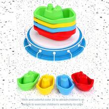 6pcs Rainbow Stackable Baby Bath Boat Toys - Summer Musical Water Games - Children's Easter Gift (Random Boat Color) - Multicolor - View 7
