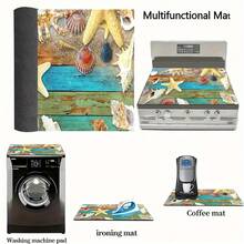 1 pieza Tapete de encimera de cocina con tema oceánico, estampado de estrella de mar y concha, de tierra de diatomeas, altamente absorbente, adecuado para vajilla, cafetera, microondas, etc. Diseño de acuarela de moda, opción ideal para cocina moderna. - Multicolor - Ver 9