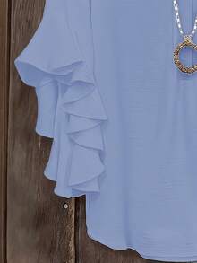 Size - Size - Women's Blouse With Ruffles And Three-Quarter Sleeves, Solid Color, Casual Loose Fashion, V-Neck, For Business - 淺灰色 - 查看 3
