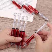 4PCS Red Syringe Shaped Pens, Black Ink, Ballpoint Pens, Fine Writing Tools (Red Exterior, Black Ink) Creative Writing Tools - A - View 6