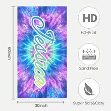 Personalized Customized Name 28*55 Inches Extra Large Beach Towel –Soft, Absorbent, Quick-Drying 100% Polyester,400 GMS Microfiber Beach Towel, Essential For Summer, Ldeal ForMen, Women, Girls, Boys, Wind & Sun Protection, Perfect For Beach,Party, Dr - Black - View 6