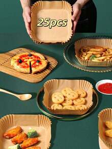 25/50/100-Pack Air Fryer Paper Liners (Round/Square), Square, Kitchen Accessories, Non-Stick Baking Paper, Air Fryer Accessories, Oil And Water Resistant, Suitable For Baking, Roasting, And Microwave Use - Multicolor - View 14