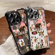 Funda para teléfono: 1 unidad de funda para teléfono con diseño floral de vaquera del oeste, compatible con Apple  11 12 13 14 15 16 17 ProMax XS X Xs Max, a prueba de golpes, transparente, estilo vintage femenino, linda y a la moda, se puede regalar a amigos o a un ser querido. - Plateado - Ver 8