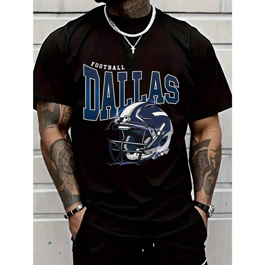 tampado temático del  Football - Algodón puro, estilo casual holgado, camiseta de manga corta con cuello redondo y logotipo, adecuada para el día del partido, ropa de fan y uso diario. - Blanco - Ver 1