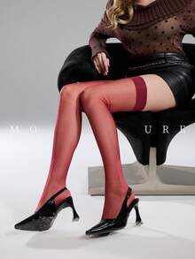 MOIRÉALLURE 1Pair Of Thigh-High Stockings Suitable For Daily Commute, Nightclub And Various Styling Needs - Burgundy - View 4