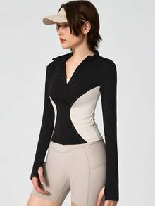 NcmRyu 1pc Women's Small Stand Collar Zipper Yoga Tennis Golf Training Sports Jacket - Black - View 9