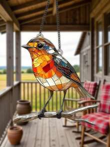 1Pc 8"X8" 2D Acrylic Robin Suncatcher Decor Sign, Outdoor Yard Garden Wall Decor, Farmhouse Country Home Bedroom Kitchen Wedding Fall Decor, New Year Valentine Mothers Fathers Day Graduation Gift - Multicolor - View 5