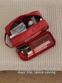 Minimalist Design Makeup Bag, Cosmetic Storage Bag, Portable Toiletry Bag, Portable Travel Skincare Storage Bag, Large Capacity Double Layer Makeup Bag With Compartments, Spacious Toiletry Bag With Dividers, Can Be Used For Small Item Storage, Desktop Storage, Cosmetic Storage, Accessory Storage - Completely Upgraded - View 2