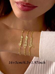 1PC Personalized Multi-Style Name Bracelet, Stainless Steel Jewelry Gift, Customized Name Bracelet, Exquisite Minimalist Style Bracelet, Mom Bracelet, Personalized Jewelry, Mother's Day Gift, Thanksgiving Gift - Multicolor - View 5