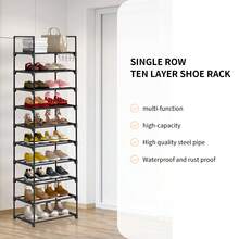 7Sevenjokers 10-Tier Metal Shoe Rack Customizable Design, Space-Saving Frame For Cloakroom Corridor, Large Capacity Stackable Shoe Organizer Shelf, Sturdy Freestanding Storage Rack - Black - View 6