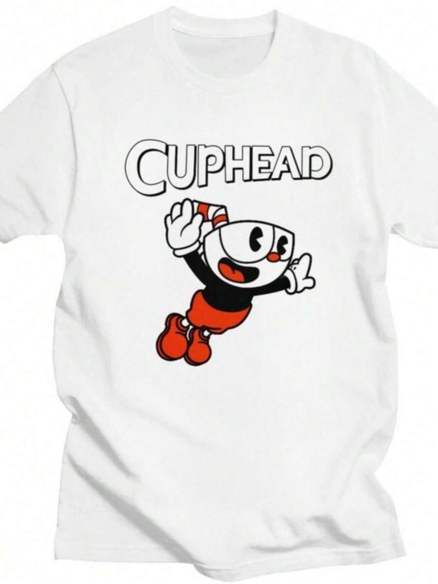 Custom Cupheads T-Shirts For Men And Women, Short Sleeve, Cartoon Design, Loose Fit, 100% Cotton, Gift Idea - Putih - View 1