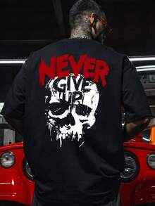 Men's Retro Hippie Skull Print Black Crew Neck Short Sleeve T-Shirt, Suitable For Sports & Fitness, Comfortable & Breathable Dope - Black - View 2