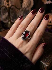 1pc Halloween Vampire Coffin Ring, Adjustable Witch Punk Bloodstone Open Ring, Eerie Alternative Gothic Style Jewelry, Halloween Gift - Multicolor - View 8