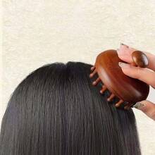 1pc Sandalwood Mushroom Head Massage Comb, 28 Teeth Nail Care Nourishing Hair Without Damaging Hair, Healthy Scalp Care Wooden Comb, Head Massage Wooden Comb, Hair Care Wooden Comb - Multicolor - View 2