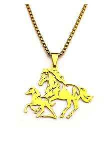 Horse Pendant Necklace For Men, Stainless Steel Double Horse Charm Necklace, Equestrian Animal Pendant Chain Jewelry Gift - Silver - View 3