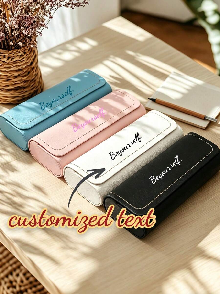 1pc Customized Name Fashion Portable PU Glasses Case, Accessory Glasses Storage, Protective Shell Multiple Colors Back To School Essential - Multicolor - View 1