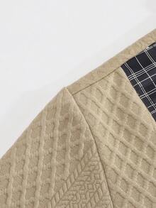 Men's Autumn Casual Long Sleeve Jacquard Fabric Patchwork Style T-Shirt - Khaki - View 6