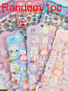 Cherry Blossom 3D Embossed Unicorn Stickers, Cute Crystal Gem Stickers, DIY Phone Decoration Stickers For Kids Girls - Multicolor - View 9