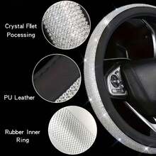 1pc Car Accessories Black/Silver Car Steering Wheel Cover, Rhinestone Car Steering Wheel Cover Without Inner Ring, Car Diamond Elastic Steering Wheel Cover, Full Rhinestone Car Steering Wheel Cover - One Size Fits All - View 10