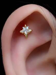 1pc Minimalist Transparent Zirconia Star Stud Earring, Hypoallergenic Flat Back Screw Ear Cartilage Jewelry, Suitable For Helix, Conch, Daith, Lobe, Cartilage, Stacked Piercing Earring - A Pair Of Round  Star Earrings - View 3