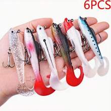 Umpan Lunak Bass Lead Head Hook, 6 Paket 6 Warna Umpan Plastik, Cocok Untuk Memancing di Air Asin/Air Tawar - MultiWarna - View 6