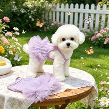 1pc Taro Purple Sleeveless Mesh Tutu Pet Dress, Summer Breathable Princess Style Camisole Outfit For Small Dogs And Cats - Purple - View 7