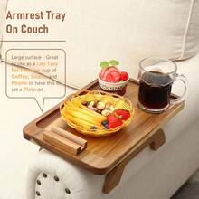Couch Arm Table, Acacia Wood Sofa Arm Rest Tables Couch Armrest Table With 360 °   Phone Holder,Portable Sofa Armrest Tray For Drink Snacks - 1 - View 9