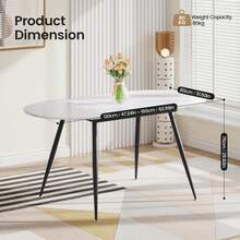 Extendable Dining Table And Chairs Set 6, 120-160cm Oval Concrete Effect With Upholstered PU Leather Chairs For Dining Room, Kitchen (Marble Effect Table + Pu Black Chairs B, Set Of 6) - 6 kursi garis horizontal hitam - View 2