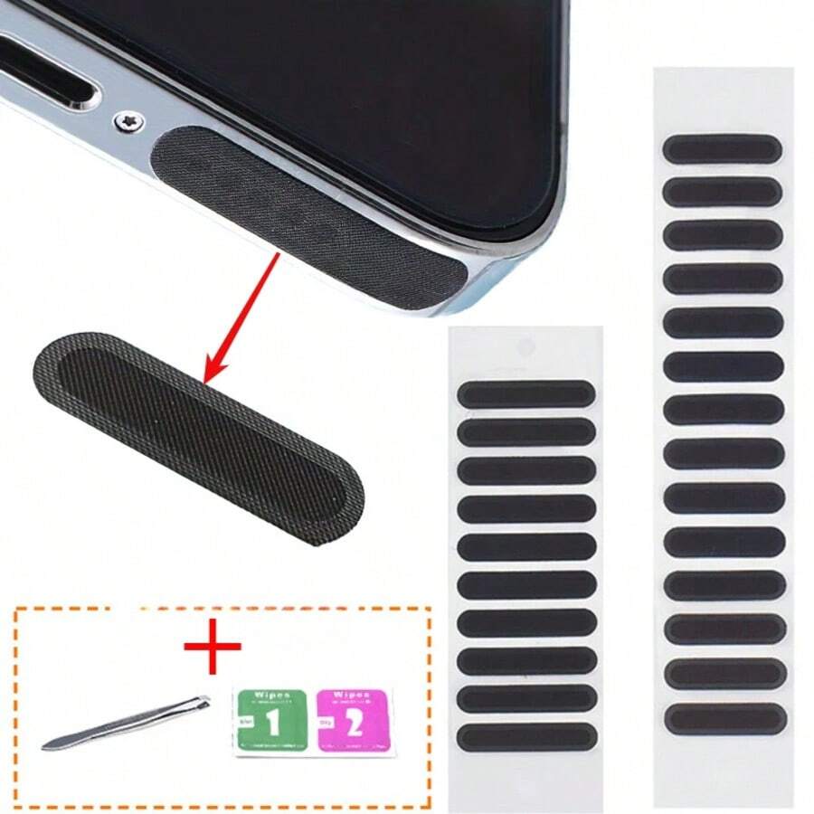 Self-Stick Long Earpiece Dust Mesh Accessory Package With Supporting Tools, Including Tweezers And Double-Sided Cleaning Wipes To Clean Phone Holes Before Applying Dust Mesh Stickers - Multicolor - View 1