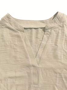 Size - Size - Women's Blouse With Ruffles And Three-Quarter Sleeves, Solid Color, Casual Loose Fashion, V-Neck, For Business - 杏色 - 查看 7