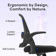 Ergonomic Mesh Office Chair With Flip-Up Arms, Adjustable Height Breathable Mesh Back & Thick Cushion Seat, 360° Swivel Rolling Computer Desk Chair, BIFMA Certified Heavy Duty 300 LBS Office Chair For Adults, Black - Black - View 5