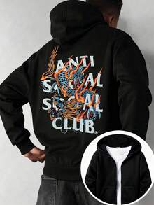 Men003-1 Men's Crew Neck Hoodie With Anti Print - 黑色 - 查看 9