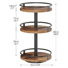 This Three-Tiered, 360° Rotating Wooden Storage Rack Features A Space-Saving Vertical Design And Sturdy Metal Construction. Suitable For Kitchens, Bedrooms, And Living Rooms, This Multi-Functional Rack Can Hold Spices, Cosmetics, Or Books. - Brown - View 2