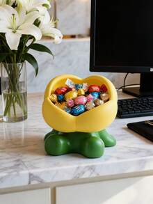 1pc Cute Tulip Shaped Candy Storage Bowl, Petal Storage Bowl, Large Capacity Desktop Fruit/Jewelry Tray, Suitable For Living Room And Home Decor - Yellow - View 8