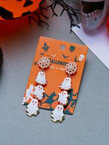 2pcs Halloween Pearl Ghost Tassel Earrings - Multicolor - View 3