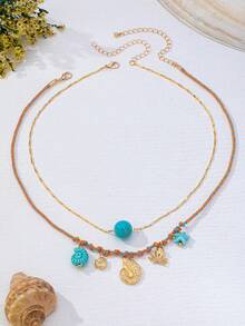 2pcs/Set Beach Vacation Style Colorful Rope Woven Seashell/Shell/Starfish Necklace Suitable For Women's Daily/Vacation Wear - Multicolor - View 5