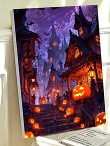 Halloween Pumpkin Castle DIY Number Painting Canvas Art Handmade Adult Home Wall Decor Holiday Birthday Gift Unique Artistic Room Decoration Set - Sets - View 3