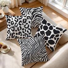 4pcs/1pc Black & White Animal Texture Pattern Pillow Covers, Single-Sided Printed Pillow Covers, Suitable For Living Room, Bedroom, Home Decor, All-Season Pillow Covers - Multicolor - View 7
