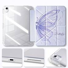 Y型折疊保護殼，適用於 iPad (A16) 11代 11吋、10代 10.9吋、Air 8 (M4) 11吋 2026、7/8/9代 10.2吋、Pro 11 2020-2022、Air 7/6 (M3/M2) 11吋、S10 Lite、A11、A11+，附筆槽，智能保護殼，軟 TPU 背蓋，自動喚醒/睡眠 - 冰透蝴蝶 - 查看 6