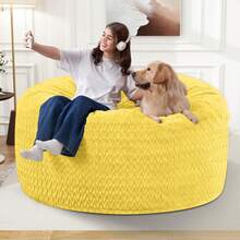 2-Leg Bean Bag Chair, Giant Bean Bag Chairs For Adults, Large Bean Bag Chairs With Memory Foam Filling, Large Bean Bag Chairs With Plush Cover - Gray - 黃色 - 查看 7