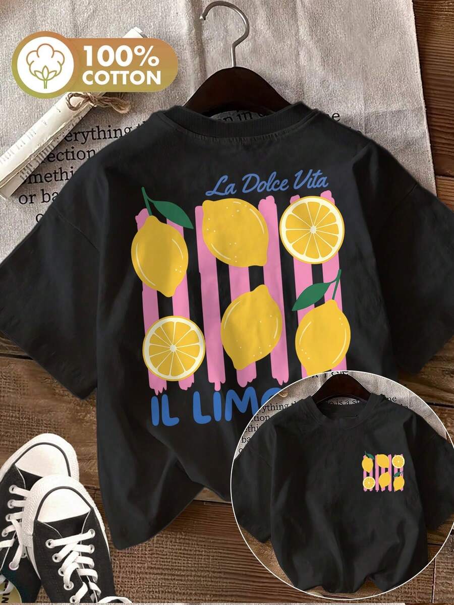 -Women's Casual Shirt, Double-Sided Print, Fresh Lemon Pattern, Ideal For Spring-Earth, Item. - 黑色 - 查看 1