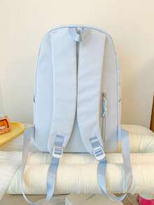 Bow Embroidery Backpack, Fresh Girly Style Student School Bag, Large Capacity Commuter Backpack - Blue - View 5