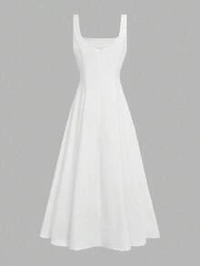 Floreya Vestido de Tela Tejida con Cremallera de unicolor Casual Elegante para Cita Nocturna Vacaciones Boda Primavera Verano - Caqui - Ver 10