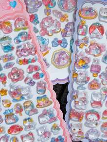 Cherry Blossom 3D Embossed Unicorn Stickers, Cute Crystal Gem Stickers, DIY Phone Decoration Stickers For Kids Girls - Multicolor - View 7