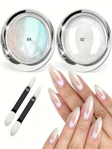 2 Couleurs Poudre à Ongles Effet Miroir Poudre à Ongles Blanche Poudre à Ongles Aurore Transparente Glacée Pour l'Art des Ongles (0,5g/Flacon) - Multicolore - Voir 2
