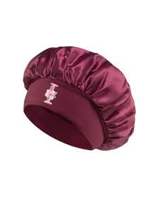 Women's Adjustable Wide Brim Satin Sleep Cap, Floral Letter A-Z Breathable Night Cap, Suitable For Curly And Natural Hair, Sleep Accessory - Burgundy - View 26