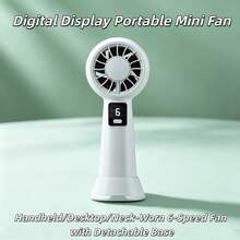 Digital Display Turbo Portable Handheld Mini Fan With Base Stand And Halter, 6-Speed High Airflow - D12 - View 7