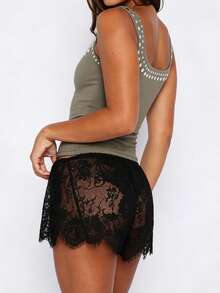 Women's Sheer Mesh Lace See Through Micro Shorts Y2k Rave Going Out Concert Mini Shorts Beach Vacation Outfits - Black - View 2